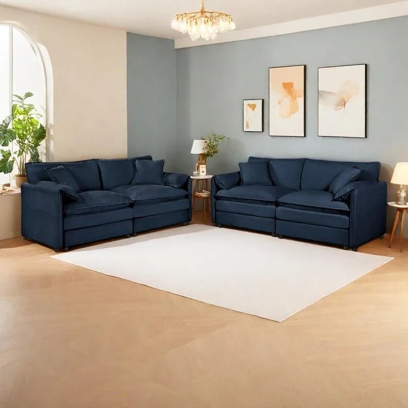 2-Piece 75.59 Chenille Cloud Loveseat Sofa Set with Deep Seat and 4 Pillows