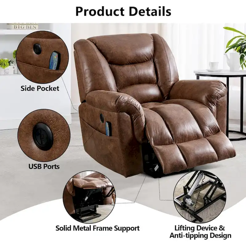 PU leather Power Recliner Lift Chair and Massage Sofa Remote Easy Control