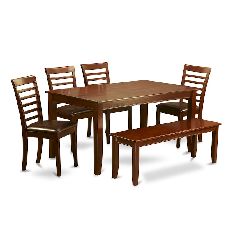 East West Furniture 6 Pc Dining set- A Dining Table with 4 Kitchen Chairs plus one Bench - Mahogany Finish (Seat Type Option)