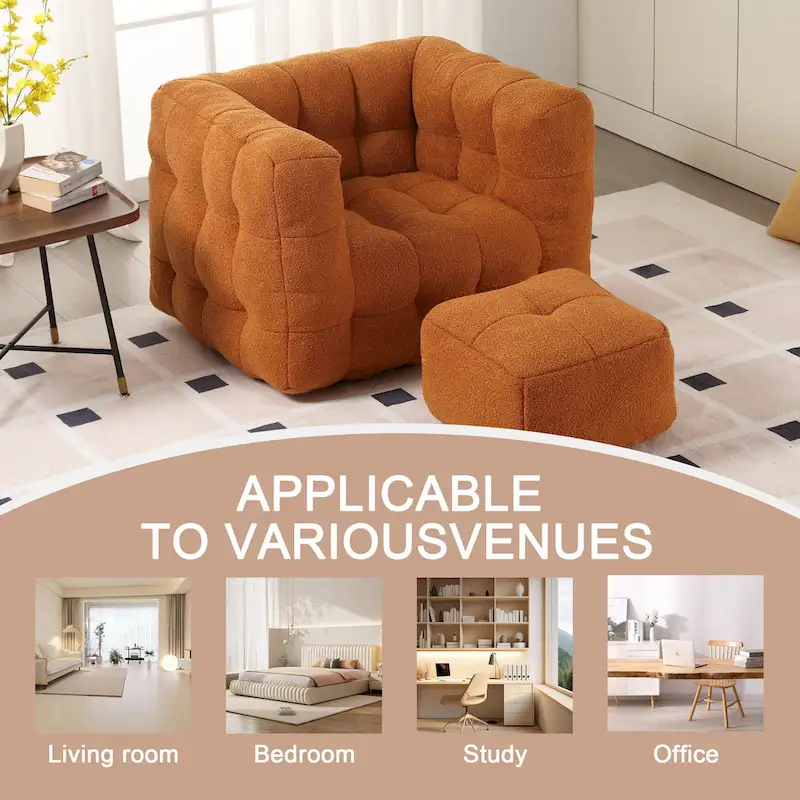 HOMEFUN Boucle Upholstered Tufted Modern Single Side Sofa Chair with Ottoman