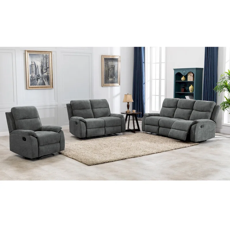 Transitional Faux Leather Reclining Living Room Sofa Set