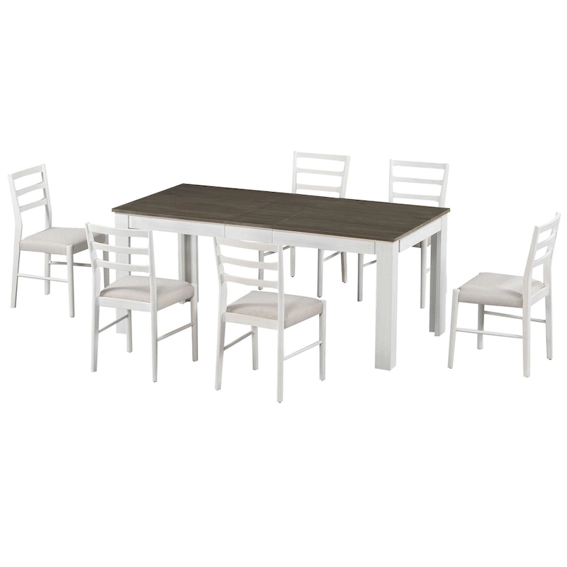 Nestfair 7-Piece Wooden Dining Table Set with 6 Chairs and 2 Drawers