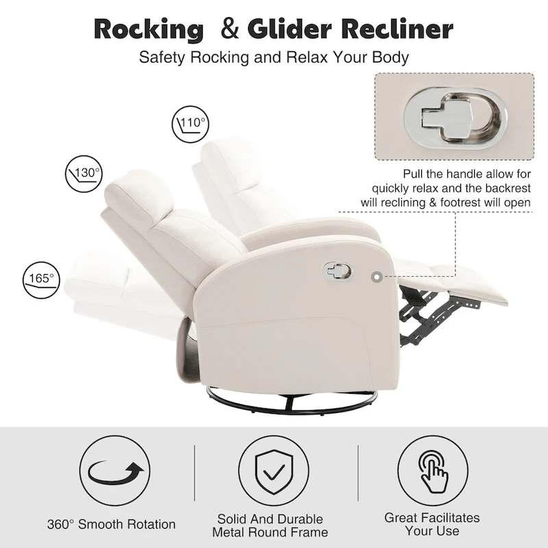 HOMYKA Modern Faux Leather Rocking Recliner with Swivel Set 2