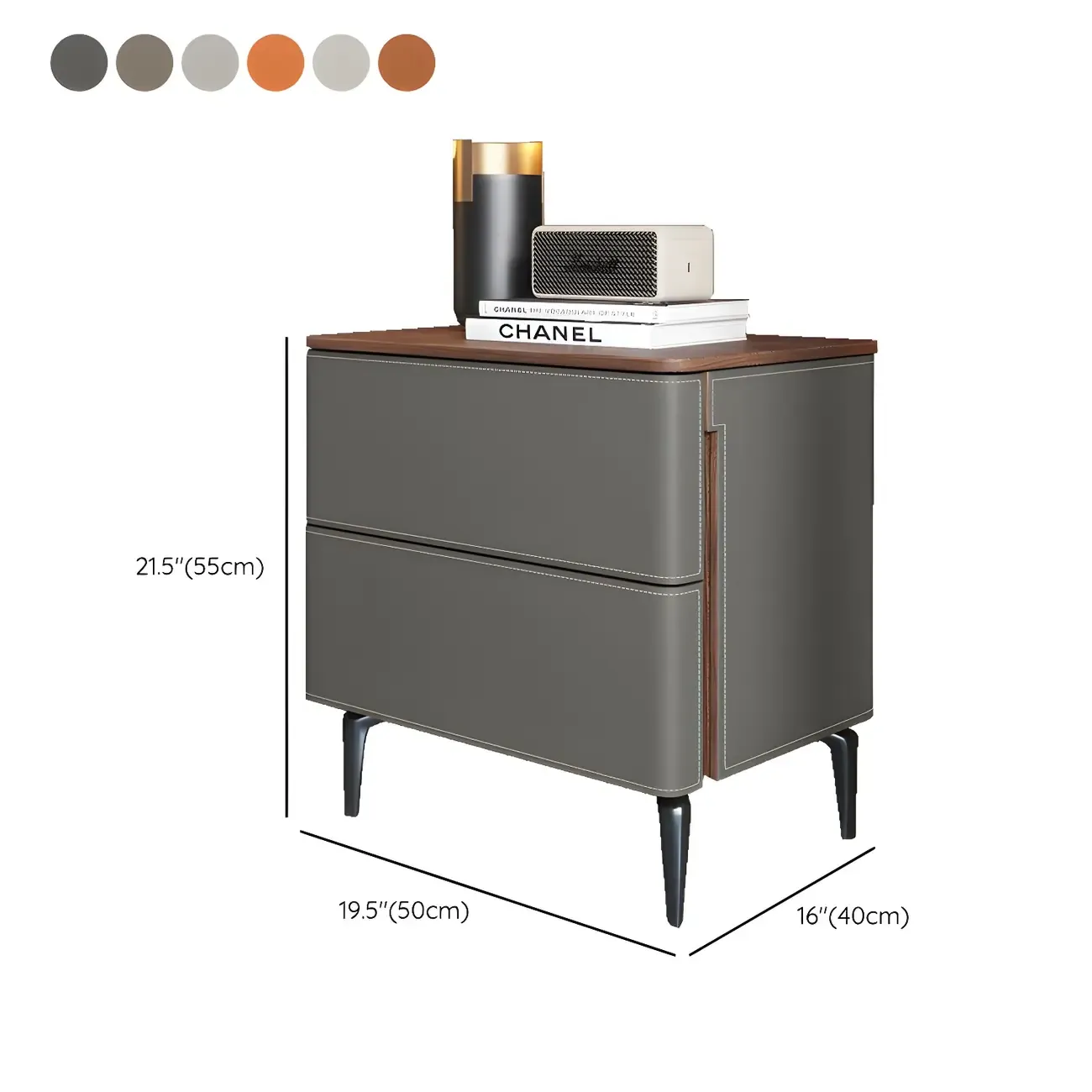Modern Faux Leather Wood Top Drawers Nightstand