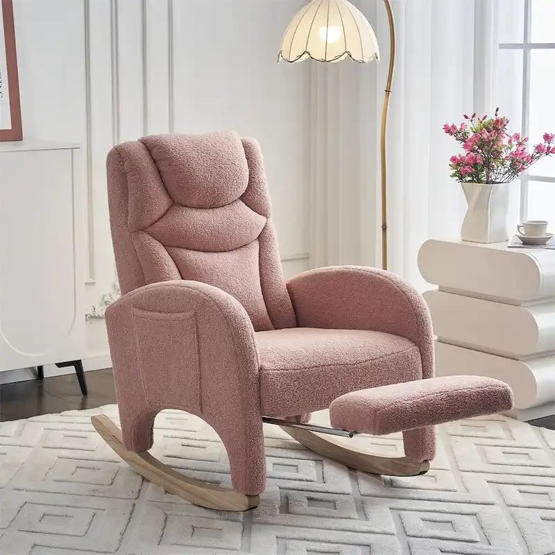 Ergonomic Fabric Nursery Rocking Chair With Adjustable Footrest