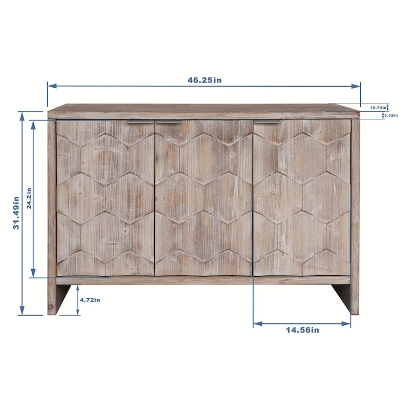 Accent Cabinet Farmhouse Style 3 Door Wooden Cabinet Sideboard Buffet