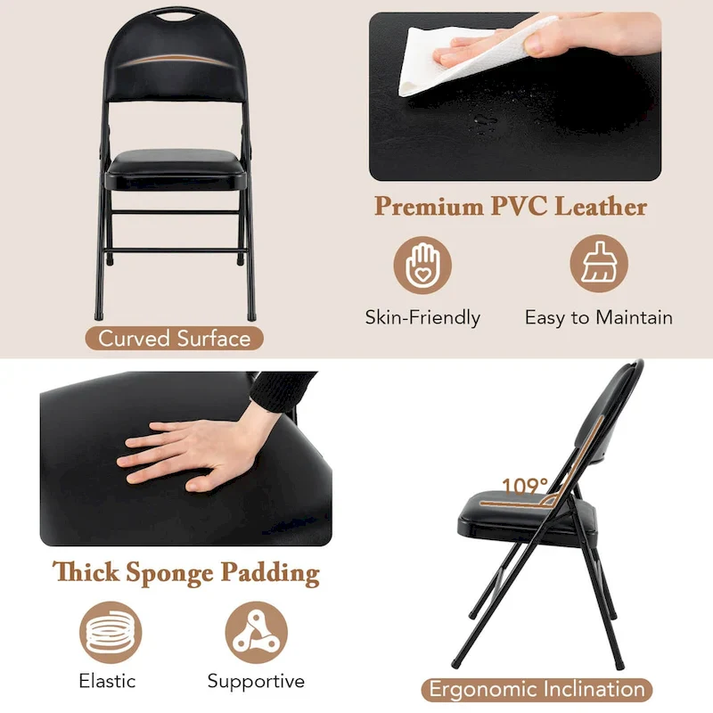 Black Folding Padded Chairs - Metal Frame Set