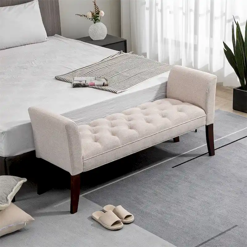 End of Bed Bench with Button Tufted Design,Upholstered Entryway Bench