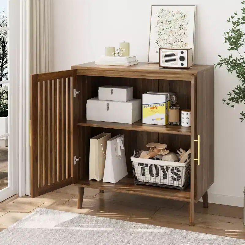 TUYOHW Farmhouse Sideboard Buffet Cabinet,Walnut Storage Cabinet with Louvered Doors,Adjustable Shelves,Coffee Bar Cabinet for Kitchen,Dining Room
