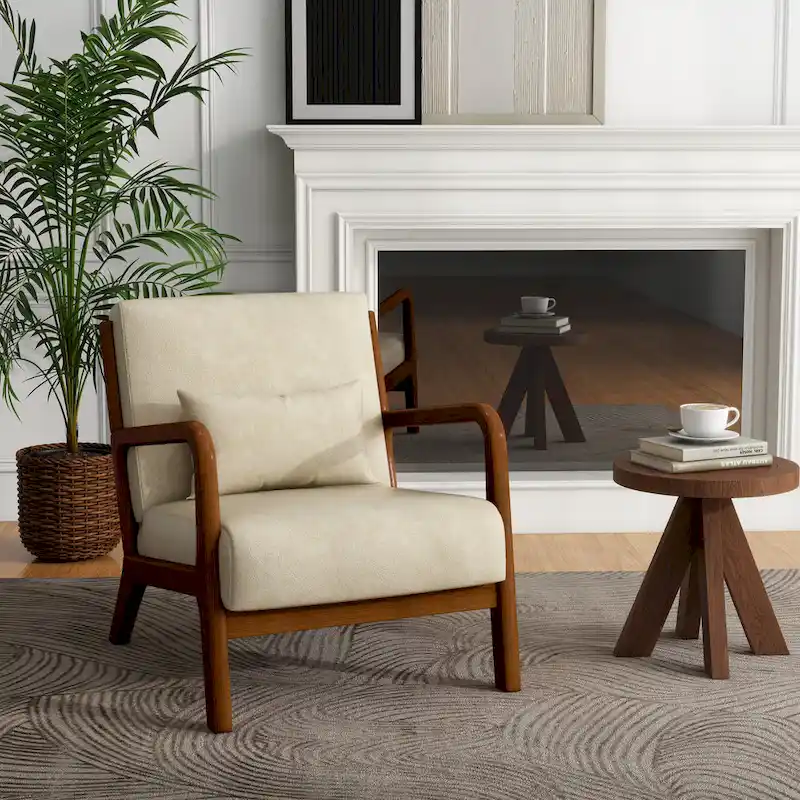 Mid-Century Modern Upholstered Accent Chair with Wood Frame