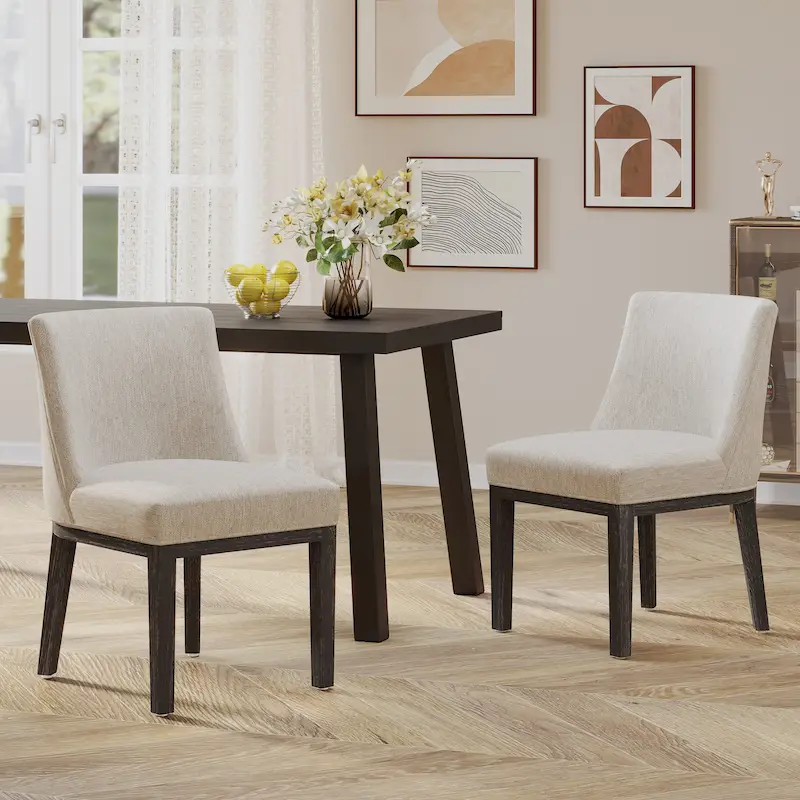 Fabric Upholstered Wood Dining Chairs (Set of 2)