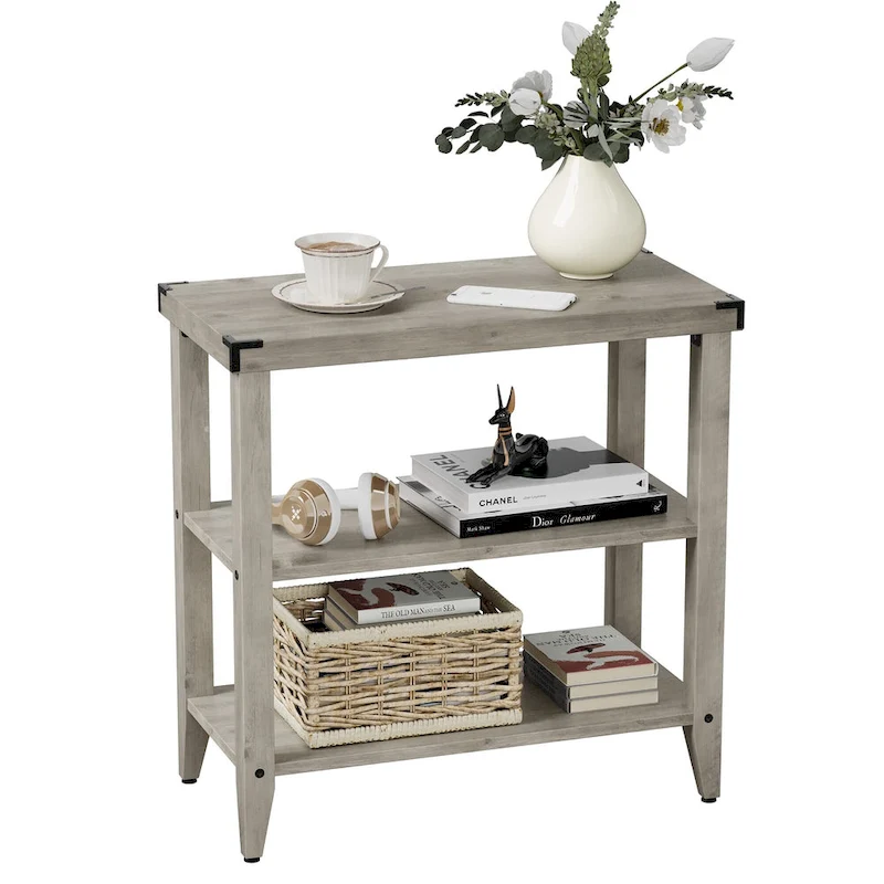 Farmhouse End Table, 3 Tier Rustic Side Table