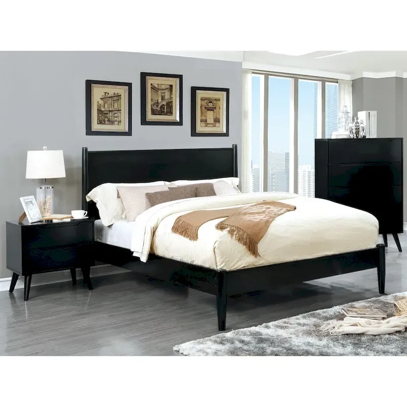 Fopp Mid-Century Modern Black Wood 3-Piece Platform Bedroom Set by Furniture of America