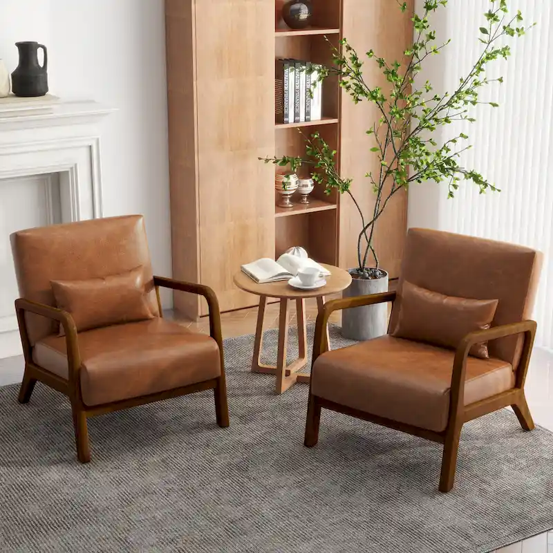 Upholstered Armchair Leisure Chair Accent Chairs Set of 2 with Pillow