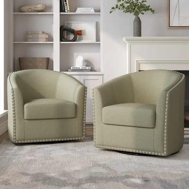 Nailhead Trim Upholstered Swivel Accent Chairs Set of 2