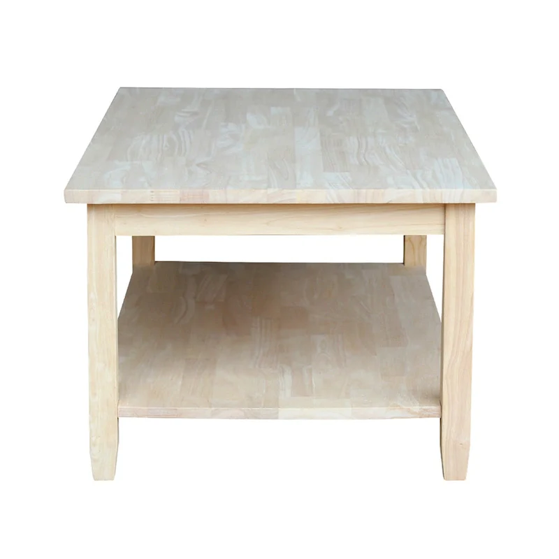 Unfinished Solid Parawood Coffee Table, Natural Wood Living Room Center Table