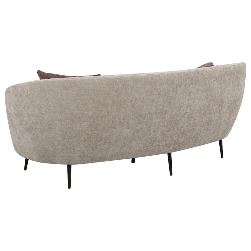 Zui Curved Sofa, 92 Inch, Beige Fabric, Round Design, 3 Accent Pillows