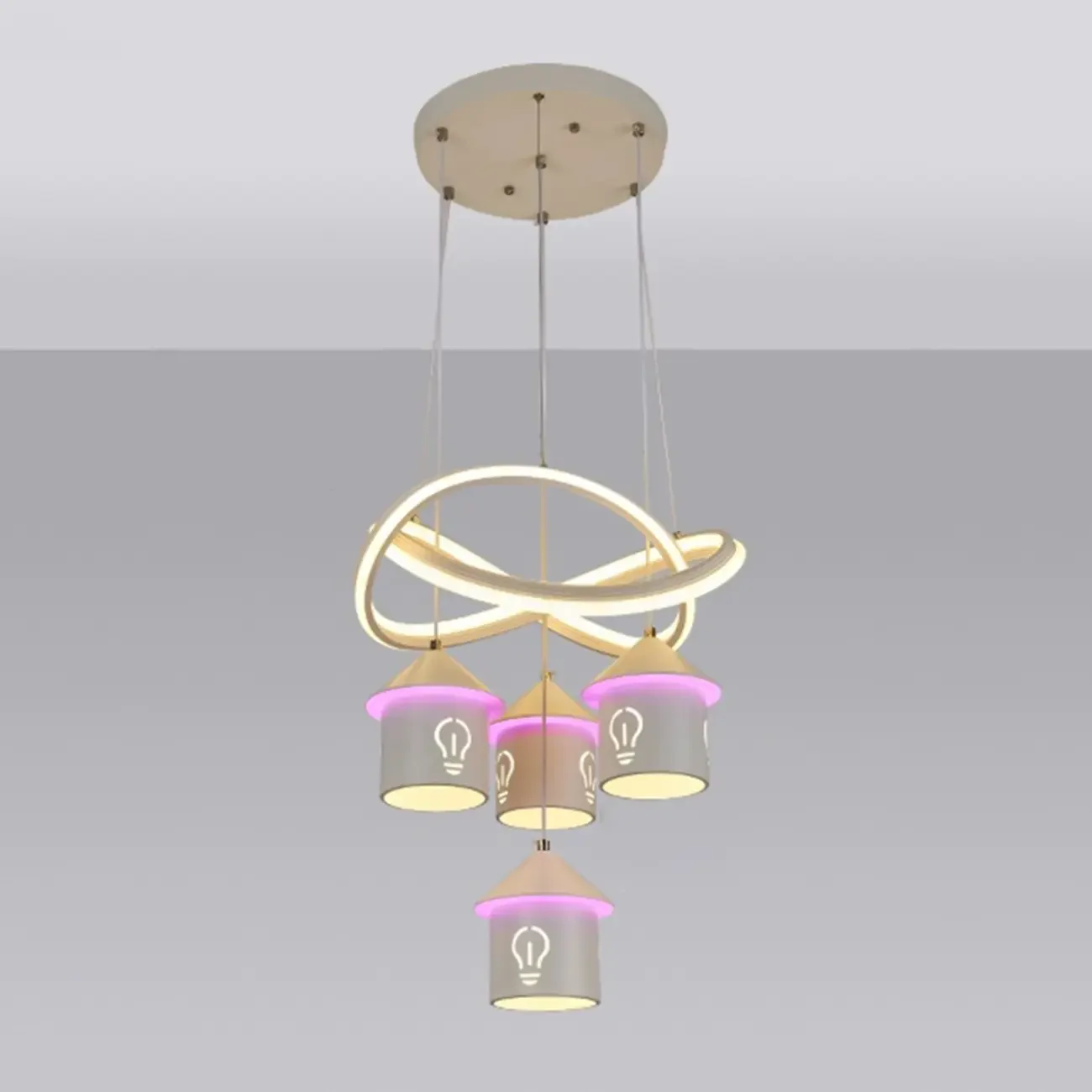 Modern 4-Light LED Chandelier with Unique House Design