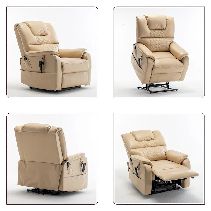 Dual Motor Power Lift Recliner, Brown/Yellow/Black, Heat & Massage, 180°, Seats 1