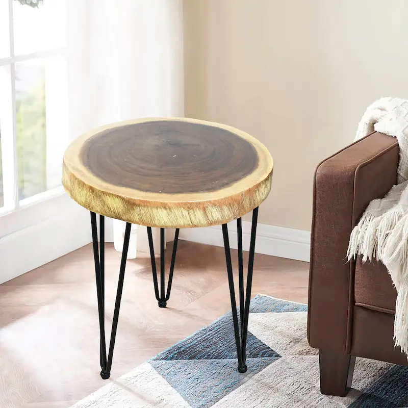 Natural Solid Wood Round End Table Coffee Table