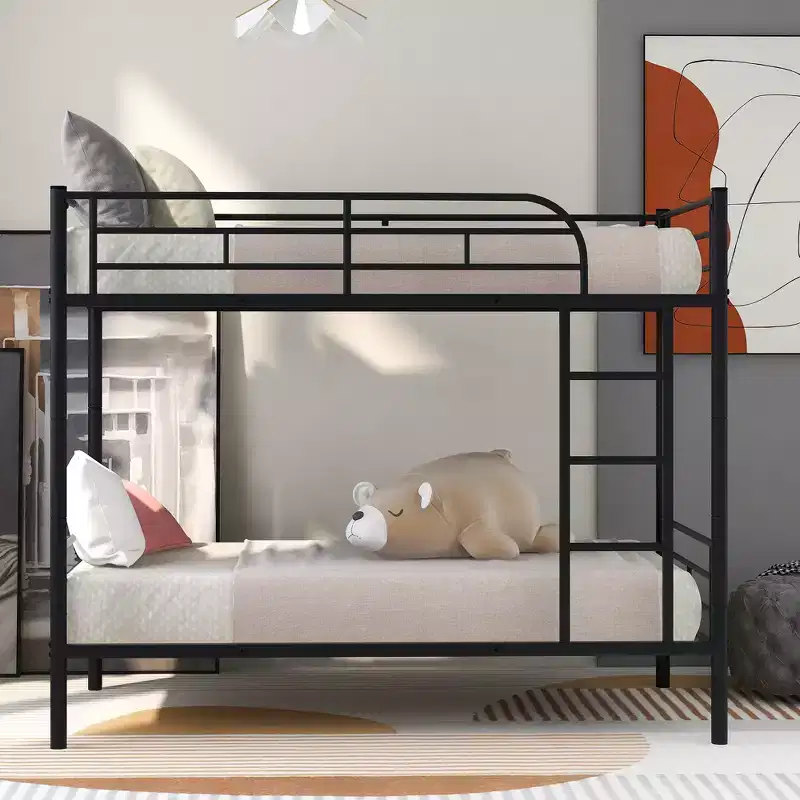 Bellemave Twin Over Twin Metal Bunk Bed, Sturdy Steel Frame, Black Finish, Converts to Two Twin Beds, Heavy-Duty Slats, No Box Spring Needed