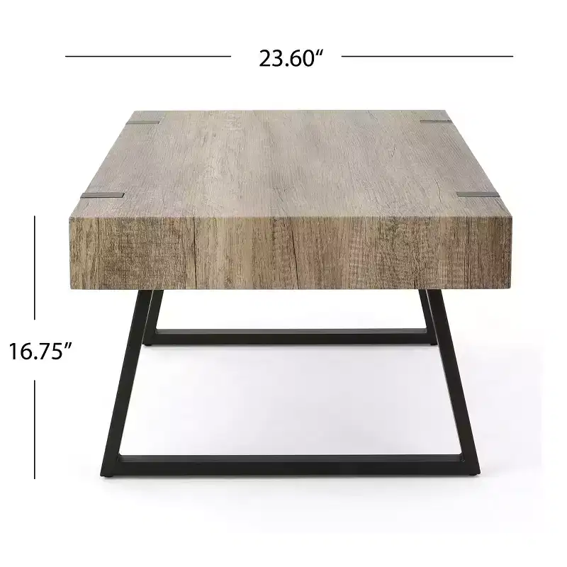 43W Industrial Coffee Table Cocktail Table Center Table with Thick Top, Canyon Grey-ModernLuxe