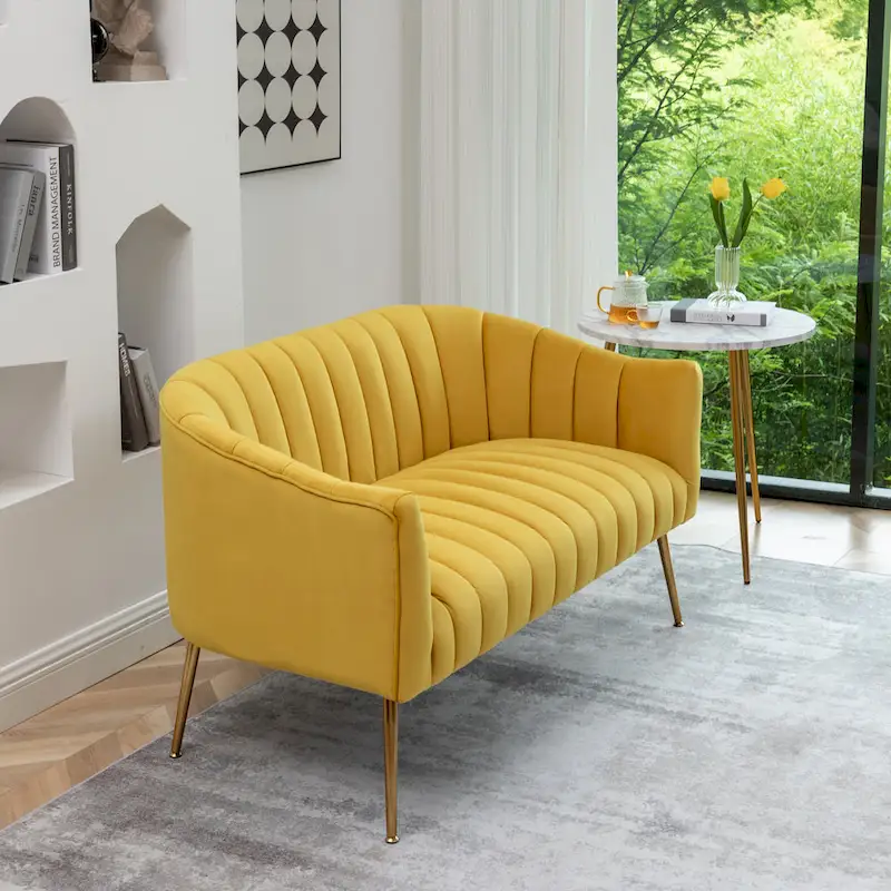 SEYNAR Modern Glam Comfy 50 Metal Legs Curved Sofa 2 Seaters Loveseat with Tufted Back