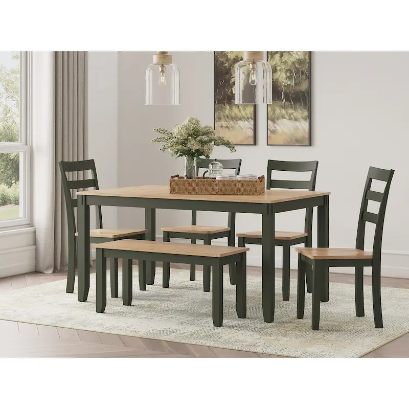 Signature Design by Ashley Gesthaven Dining Table with 4 Chairs and Bench (Set of 6)