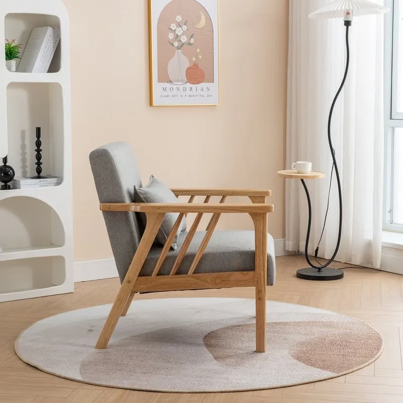 SEYNAR Mid Century Boucle Uplostered Soild Wood Accent Armchair with Pillow