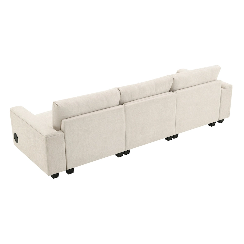 96 Chenille Smart Sectional Sofa with Bluetooth Speaker, Drop-Down Table & USB Charger and 3-Seater Cloud Couch