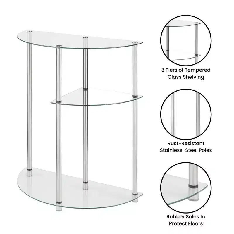 Breighton Home Designs2Go Classic Glass 3 Tier Display Entryway Hall Table in Glass/Chrome