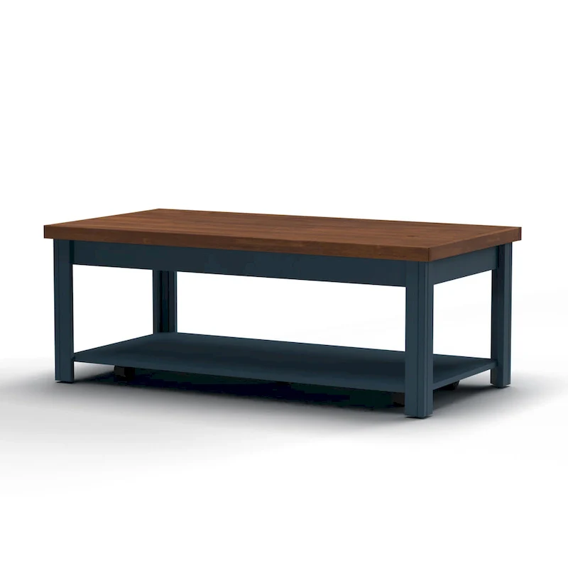 Bridgevine Home Nantucket 48 inch Coffee Table, No Assembly Required, Blue Denim and Whiskey