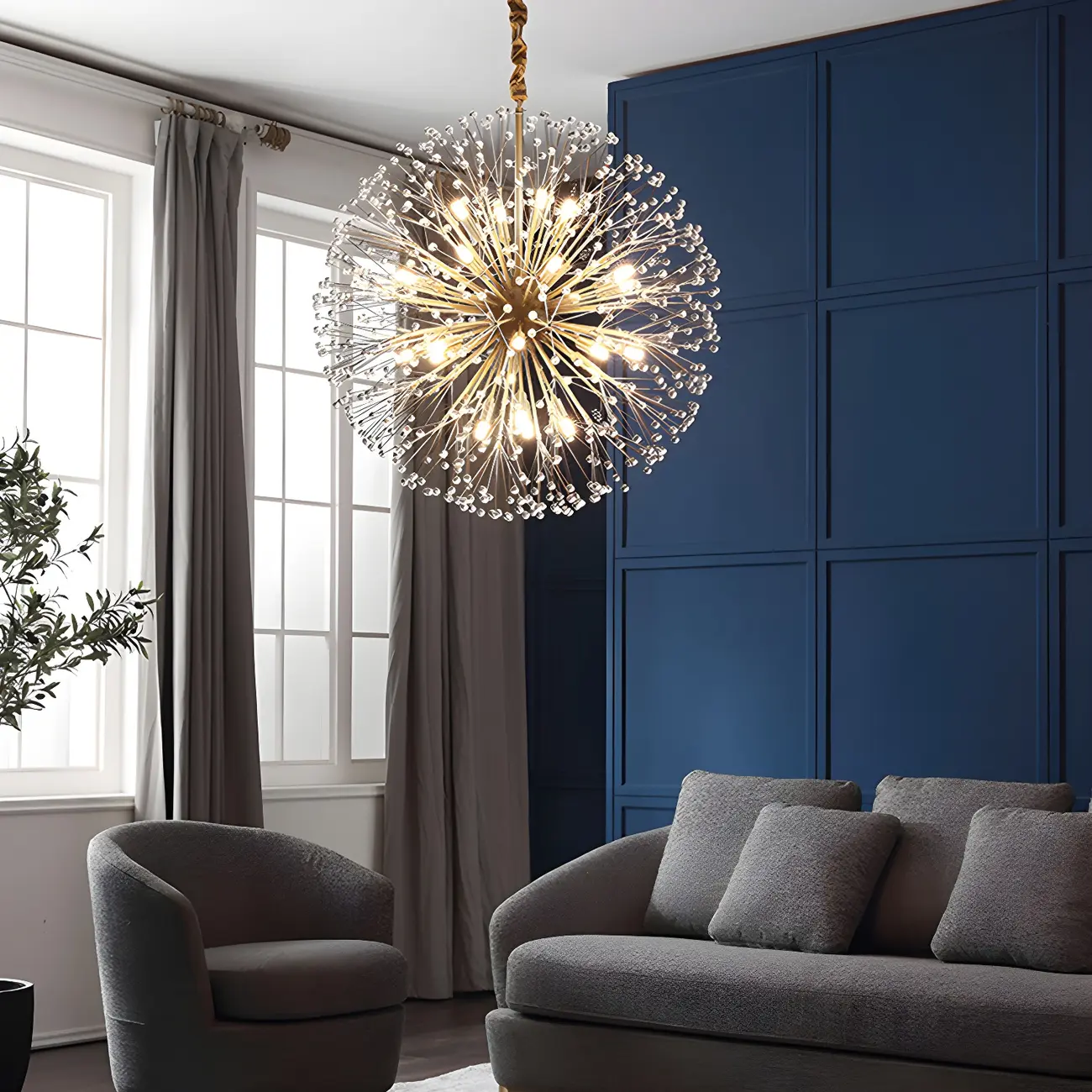 Modern Adjustable Gold Crystal Sputnik Starburst Chandelier