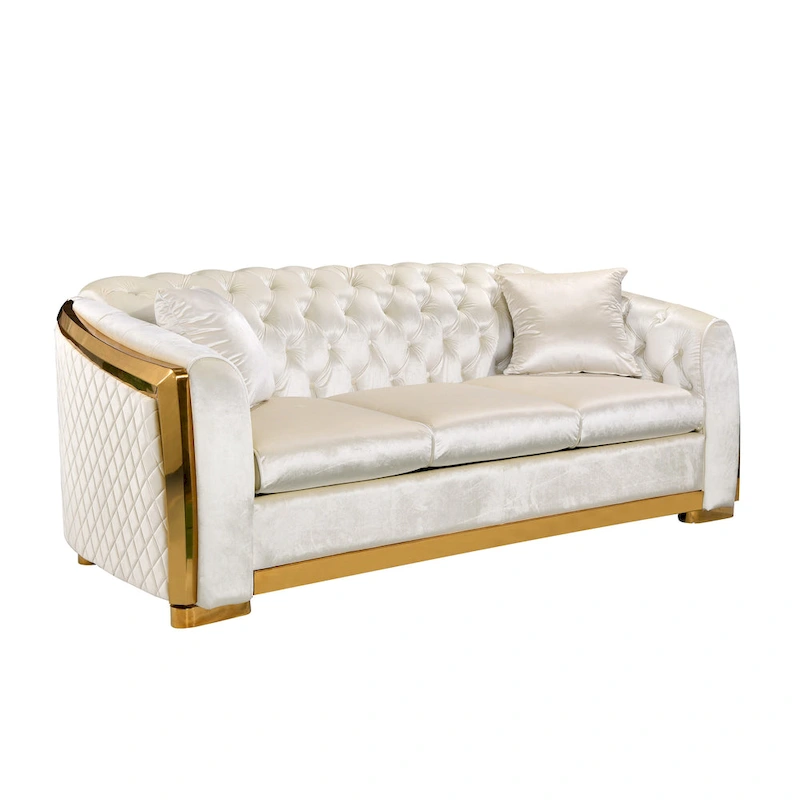 84 Luxury Chesterfield Velvet Sofa with Gold Trim