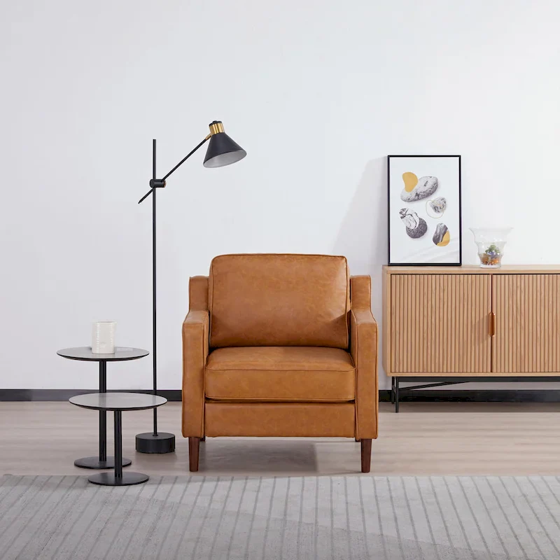 Sedona Modern Accent Chair, Faux Linen / Vegan Leather Armchair