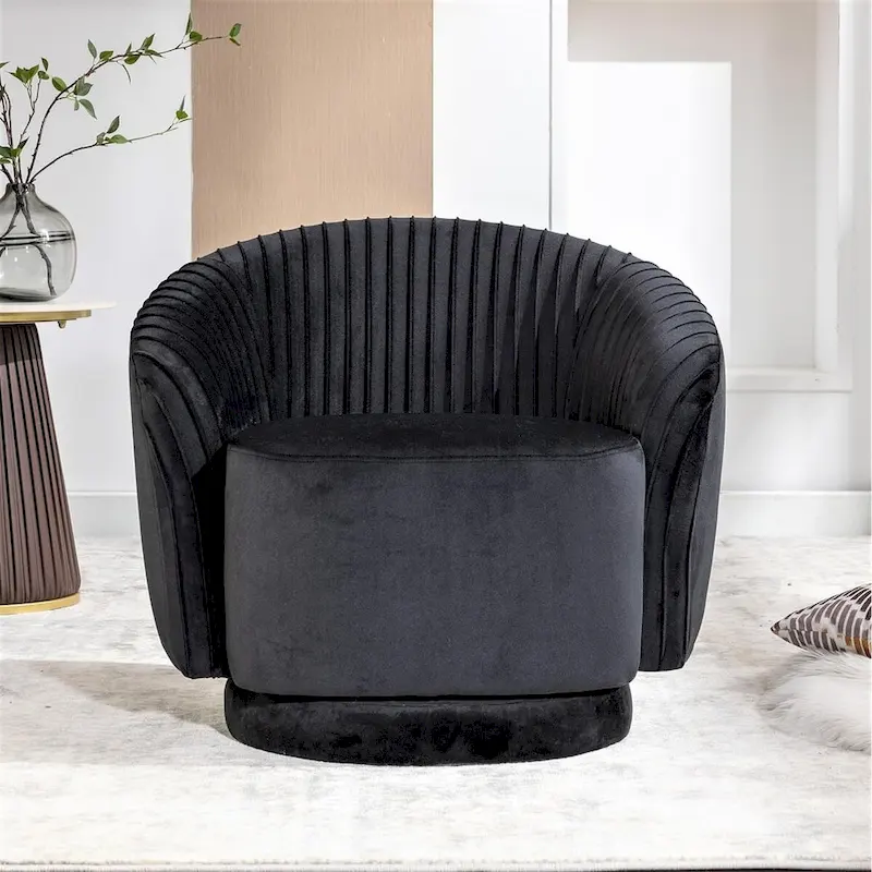 Modern Barrel Swivel Chair with Plush Velvet Upholstery and Smooth 360 Rotation Round Accent One-Seater Sofa