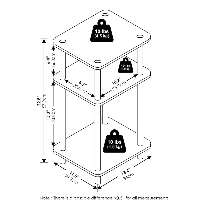 Furinno Just 3-Tier Turn-N-Tube End Table, Sonoma Oak/White