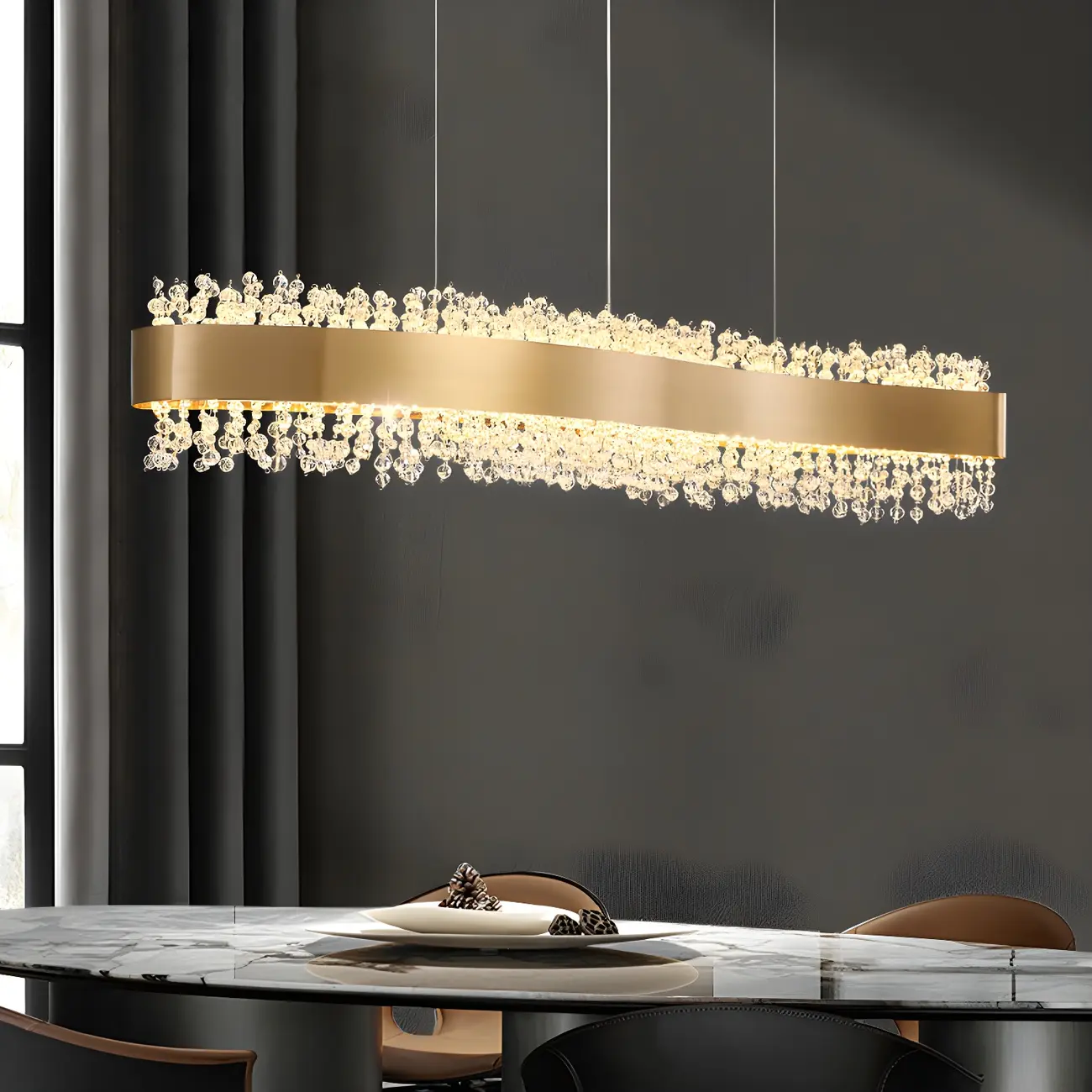 Adjustable Gold Crystal Island Light for Kitchens