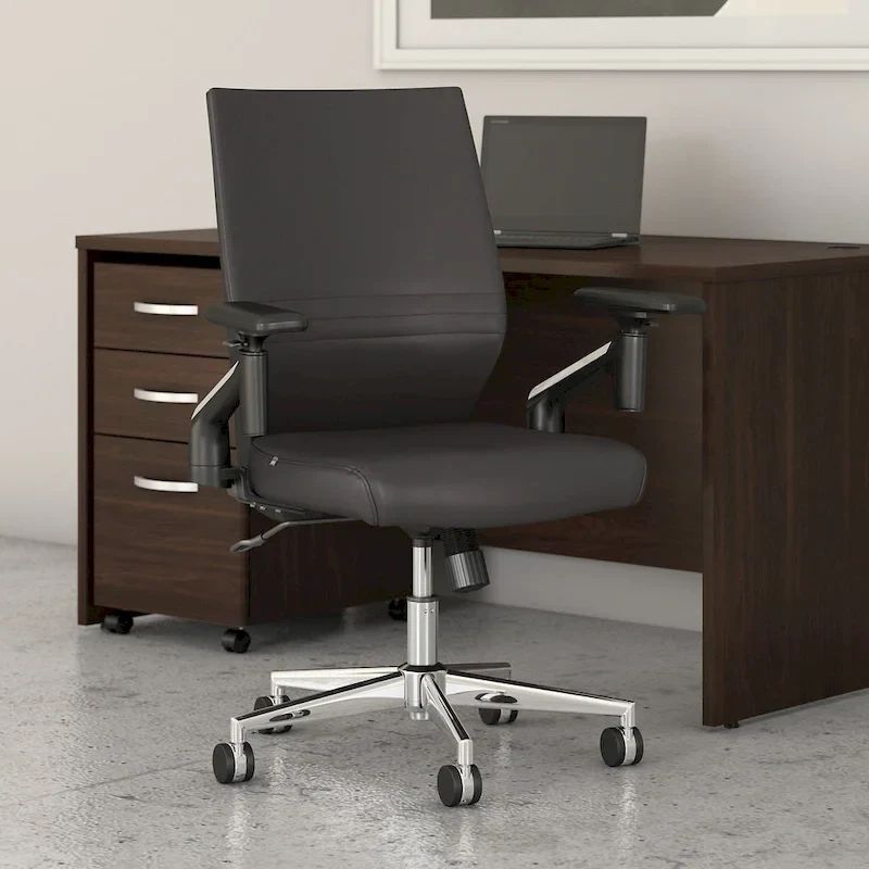 Mid Back Bonded Leather Office Chair with Adjustable Height and Armrests