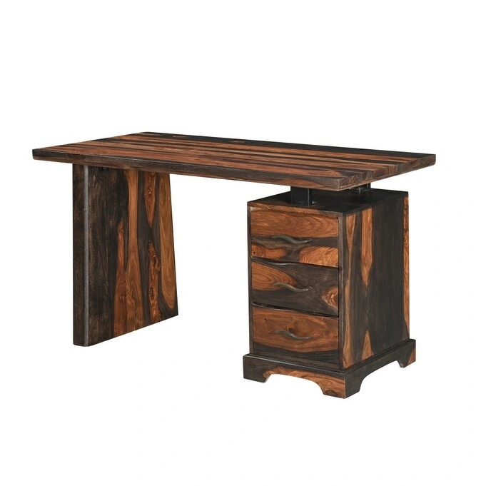 HomeRoots 54 Brown Live Edge Solid Wood Writing Desk With Three Drawers