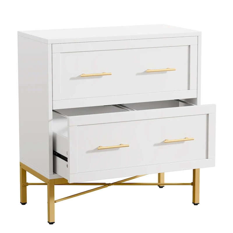 32 Inch File Cabinet, Modern 2 Drawer Lateral Filing Cabinet for Letter/Legal/A4 Size, for Home Office, White Gold