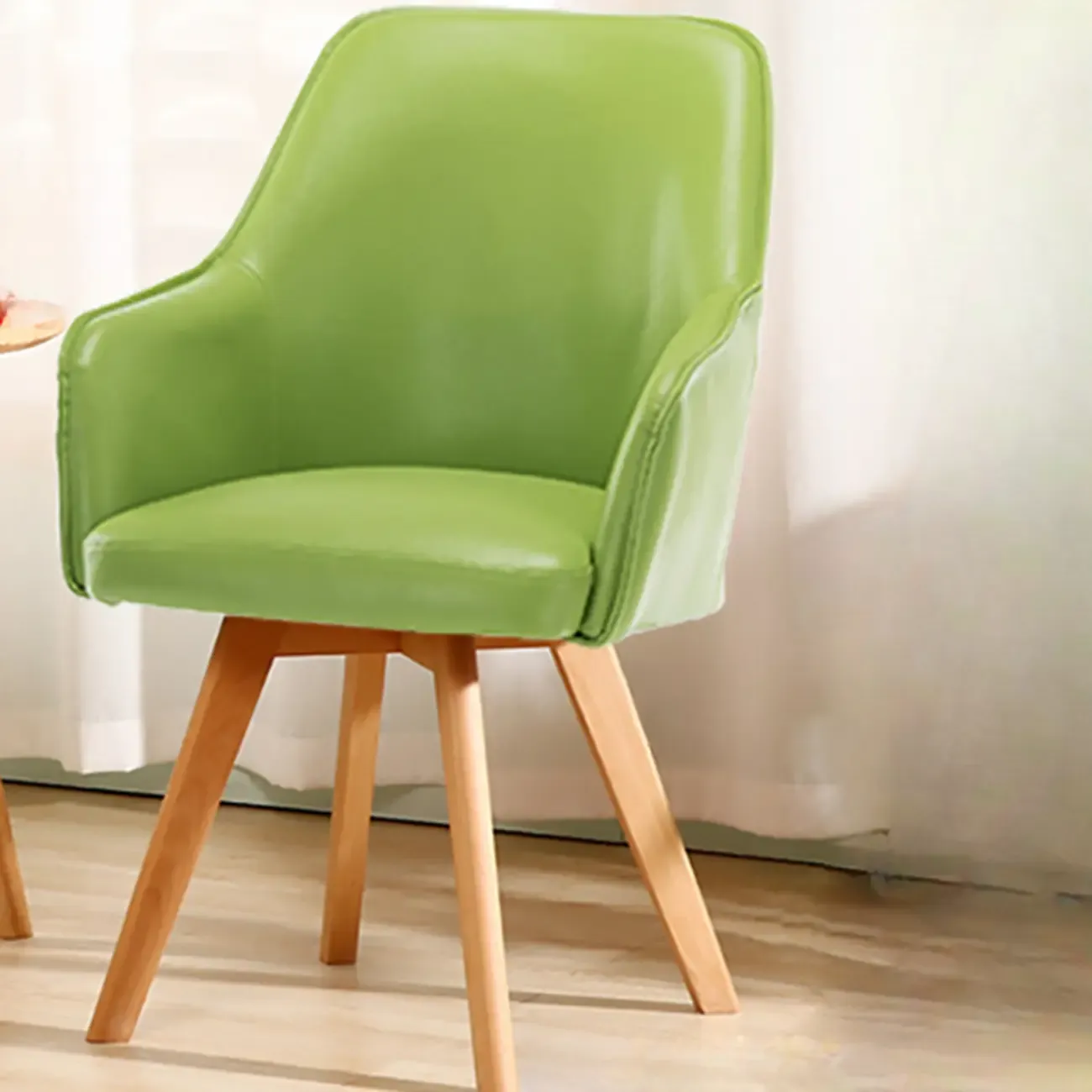 Scandinavian Leather Swivel Dining Chair with Wood Legs