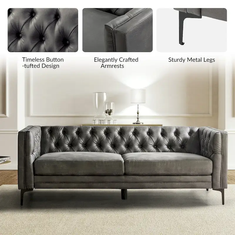 Calymne 84 Classic Square Arms Sofa with Button-Tufted Back by HULALA HOME