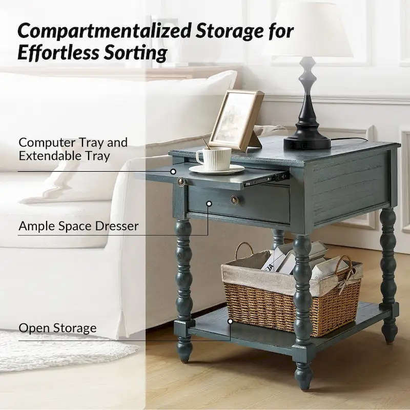 Eric Traditional 26 Tall Solid Wood End Table with USB by HULALA HOME