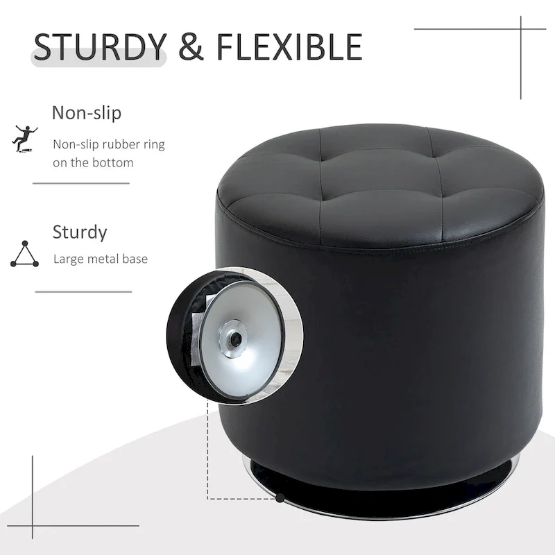 HOMCOM 360-deg Swivel Foot Stool Round PU Ottoman with Thick Sponge Padding and Solid Steel Base