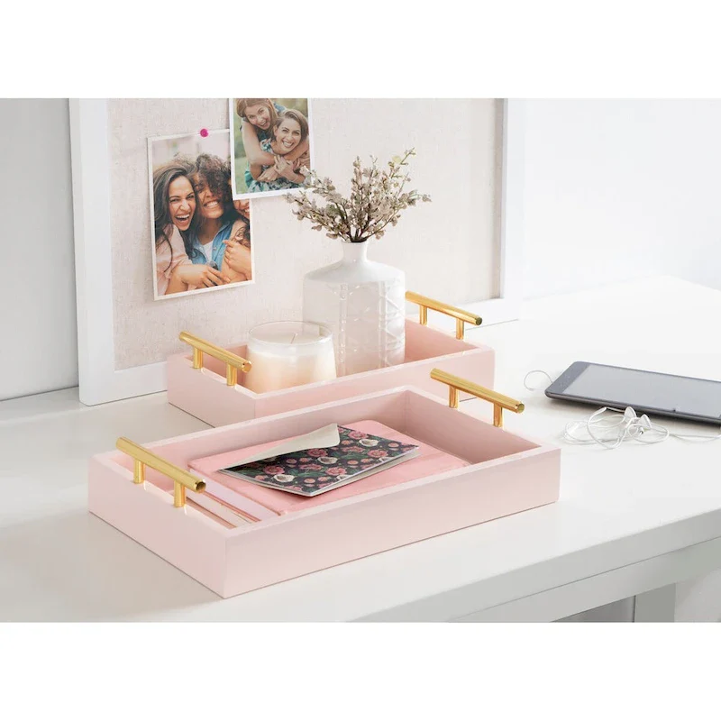 Kate and Laurel Lipton Rectangle Wood Tray Set - 2 Piece