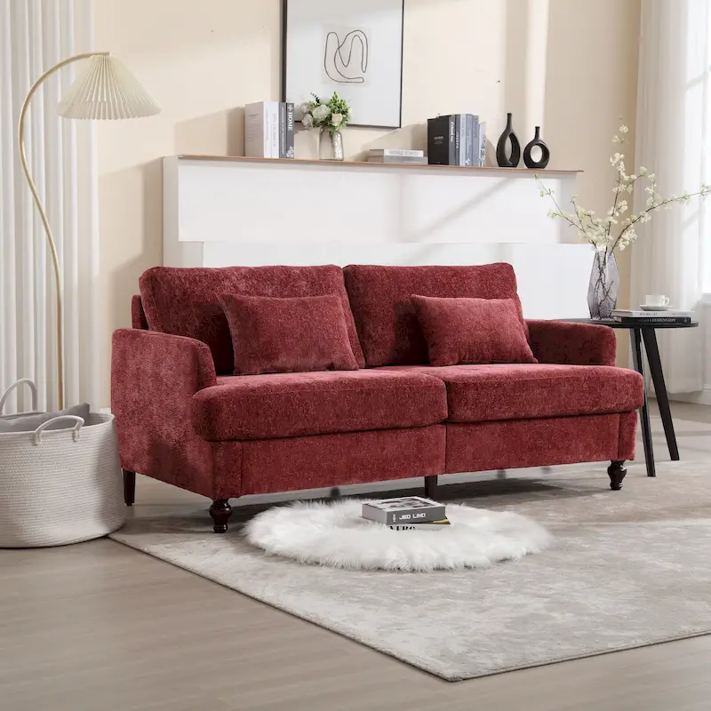 Red 68.9 Chenille 2-Seater Sofa with Detachable Cushions