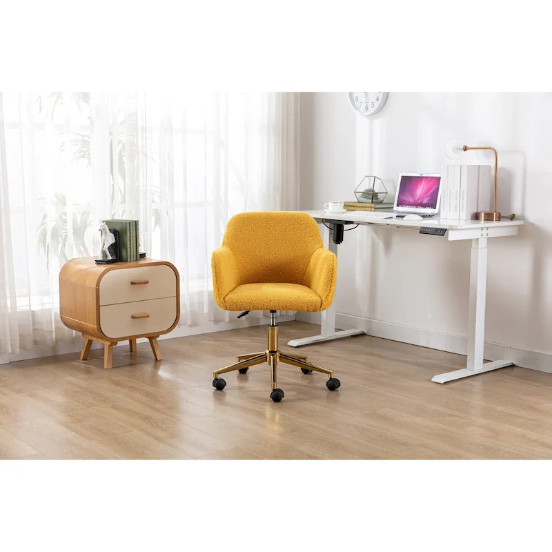 Modern Home Office Chair with Gold Metal Legs and Universal Wheels