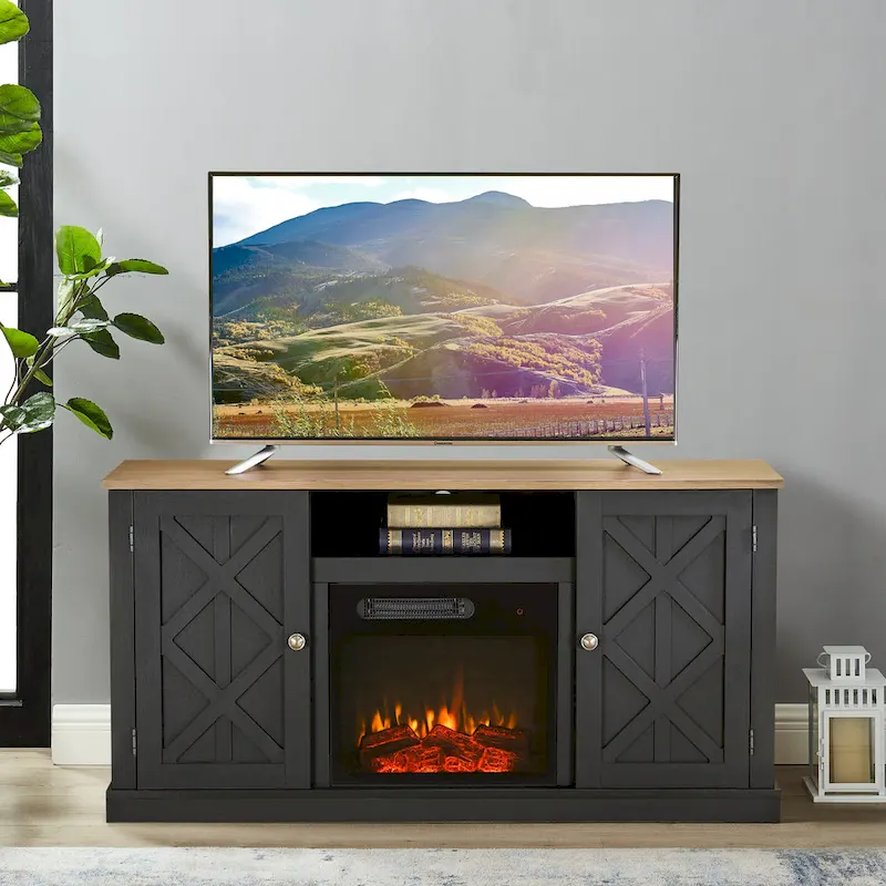 54 in. Charcoal TV Stand for TVs up to 60 in. with Electric Fireplace
