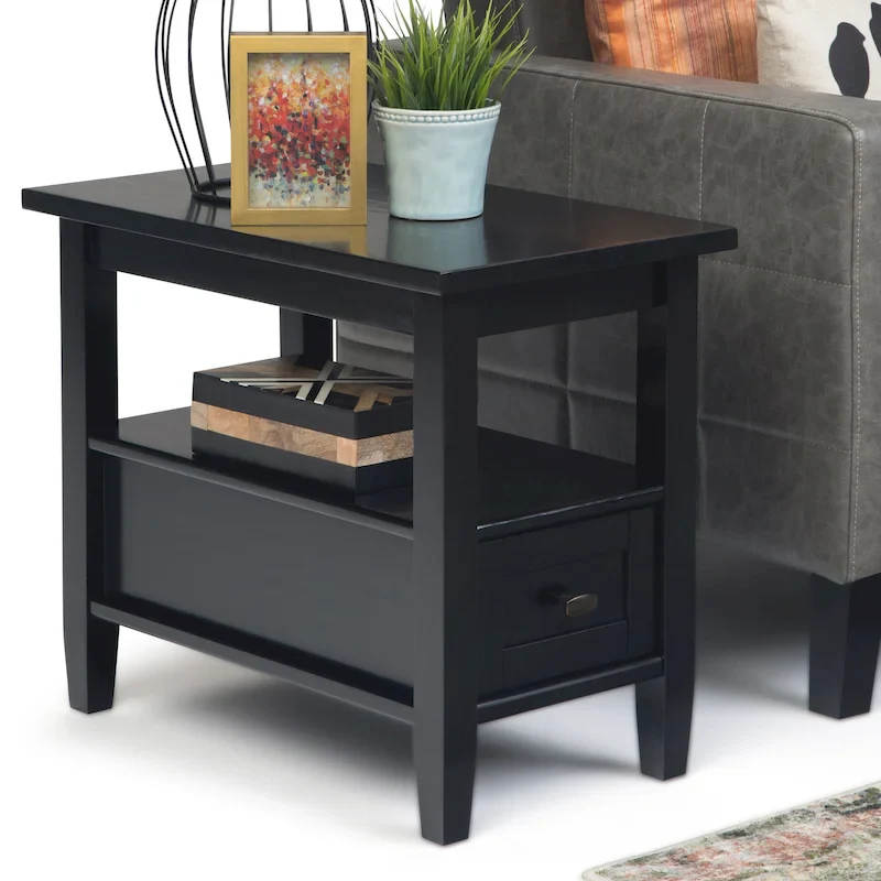 SOLID WOOD 14 inch Wide Rectangle Transitional Narrow Side Table - 14 Inches wide
